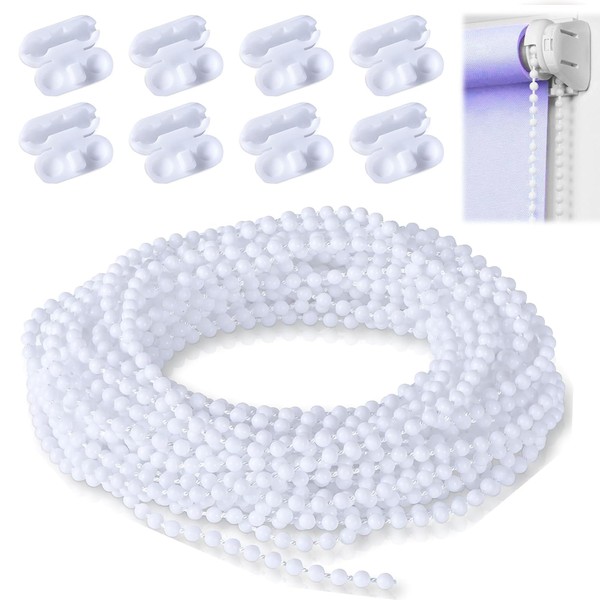 15Meters/16Yards Roller Blinds Bead Chain Cord with 8 Connectors -