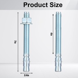 Shimeyao 20 Pack 3/4'' x 7'' Wedge Anchors Zinc Plated Concrete Anchors for 2 Post Car Lift Carbon Steel Fastener for Concrete Installation with Nuts and Washers