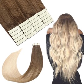 SURNEL Tape-In Extensions Real Hair Balayage Brown Blonde Tape-In Extensions Real Human Hair Invisible Hair Extensions Real Hair Seamless Hair Thickening Ombre Blonde Colour #8/60 (Tape #8T60-55 cm)