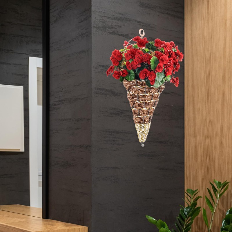 Gatuida Elegant Wall-mounted Flower Pot Rattan Cone Shaped Hanging Wall