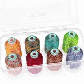New brothread - 18 Options - 8 Snap Spools of 1000 m Each Polyester Machine Embroidery Thread with Clear Plastic Storage Box for Embroidery & Quilting - Variegated Colour2