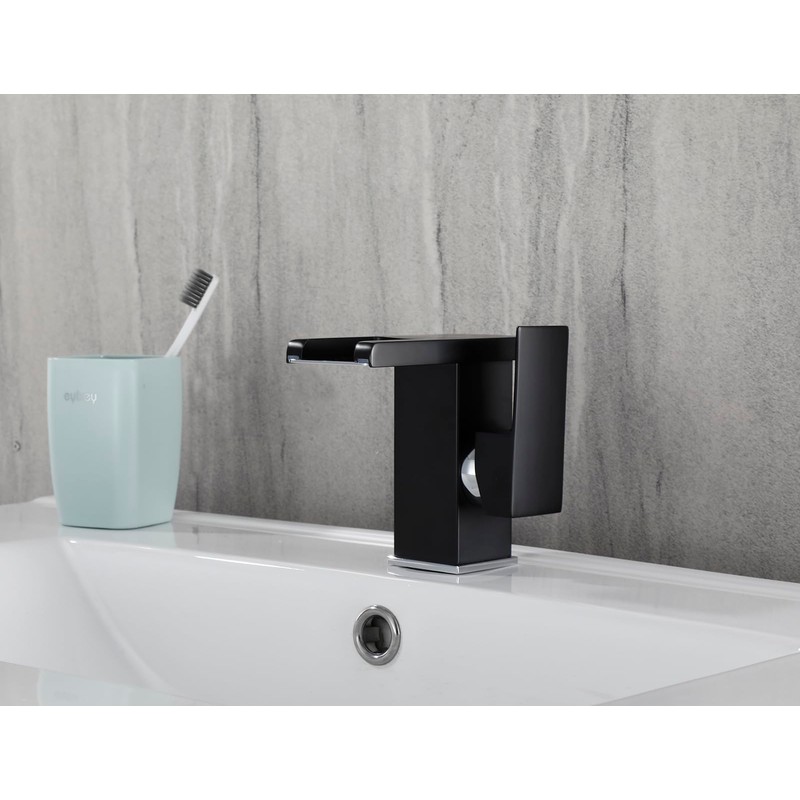 Bathroom Faucet Led Light RGB Waterfall Spout Black Lavatory Vanity