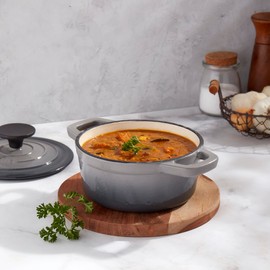 Smith & Clark Ironworks Enameled Cast Iron Dutch Oven Pot with Lid (1 Quart, Gray)