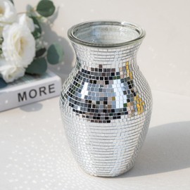Silver Vase for Flower - Mosaic Glass Vase for Decor Disco Vases for Fashion Home Table Decoration Wedding Flower Arrangeme