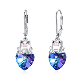 Frog Earrings Frog Crystal Heart Drop Dangle Earrings for Women 925 Sterling Silver Animal Heart Earrings Frog Jewelry Christmas Gifts for Women