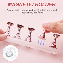 2 Sets Nail Stand Display, Magnetic Nail Tips Stand, Nail Stands for Painting Nails, Acrylic Nail Display Stand, with 30 Pcs Reusable Sticky Putty, for False Nail Manicure Tool, Pink and Silver