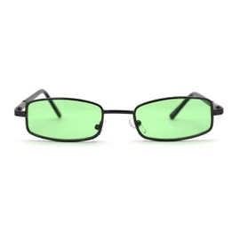 SA106 Small Mens Rectangular Metal Rim Classic Color Lens Sunglasses Gunmetal Green