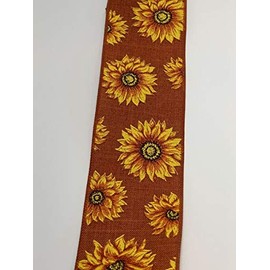MIABE Ribbons Supplies for 10 Yds - 2 1/2” Rust/Yellow Sunflower Faux Burlap Wired Ribbon for DIY Craft, Gift Wrapping, Christmas Wreaths Decoration.