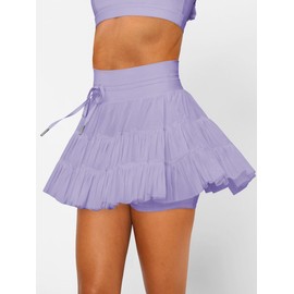 RSBFK Womens Athletic Skort Mesh Layered Tulle High Waisted Pleated Tennis Skirts with Pockets Purple M
