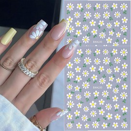 6 Sheets Flowers Nail Art Stickers 3D Self Adhesive Flower Nail Stickers for Nail Art Blue White Pink Daisy Nail Decals Summer Floral Nail Design Supplies for Women DIY Manicure Decor