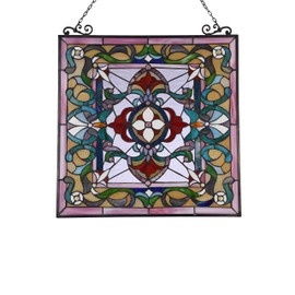 Chloe Lighting AYLEE Tiffany-Style Victorian Design 24" x 25" Stained Glass Window Panel, Multi-Colored
