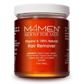 MOOM for Men Organic Hair Removal Kit, 12 oz Sugar Wax with 48 Reusable Fabric Strips, Natural Ingredients