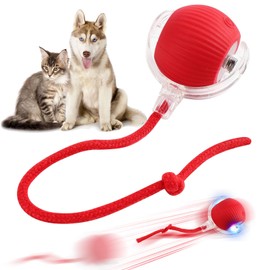 LETTERASHQP Dog Toy Ball Interactive Dog Toy Cat Ball Electric Interactive Ball for Dogs Smart Automatic Rolling Ball Interactive Play Ball with Tail for Cats Dogs (01)