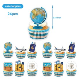 25 piezas de decoración para magdalenas de aventurero de viaje para niños y niñas, decoración de fiestas, viajes, aventureros, fiestas, viajes, aventureros, fiestas, suministros de decoración de pasteles (A)