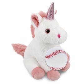 DolliBu White Unicorn Stuffed Animal with Baseball Plush - Soft, Huggable Unicorn, Great Gifts for Kids Who Love Baseball, Cute Mythical Animal Plush with Plush Baseball Toy for Kids, Adults - 9 Inch
