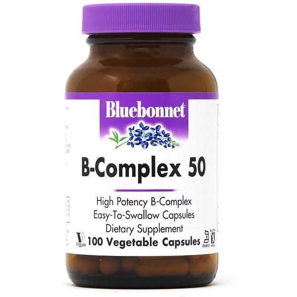 Bluebonnet Nutrition B Complex 50 Vegetable Capsules, Complete Full Spectrum, Vitamin B6, B12, Biotin, Folate, Vegan, Vegetarian, Gluten Free, Soy Free, Milk Free, Kosher, 100 Vegetable Capsules