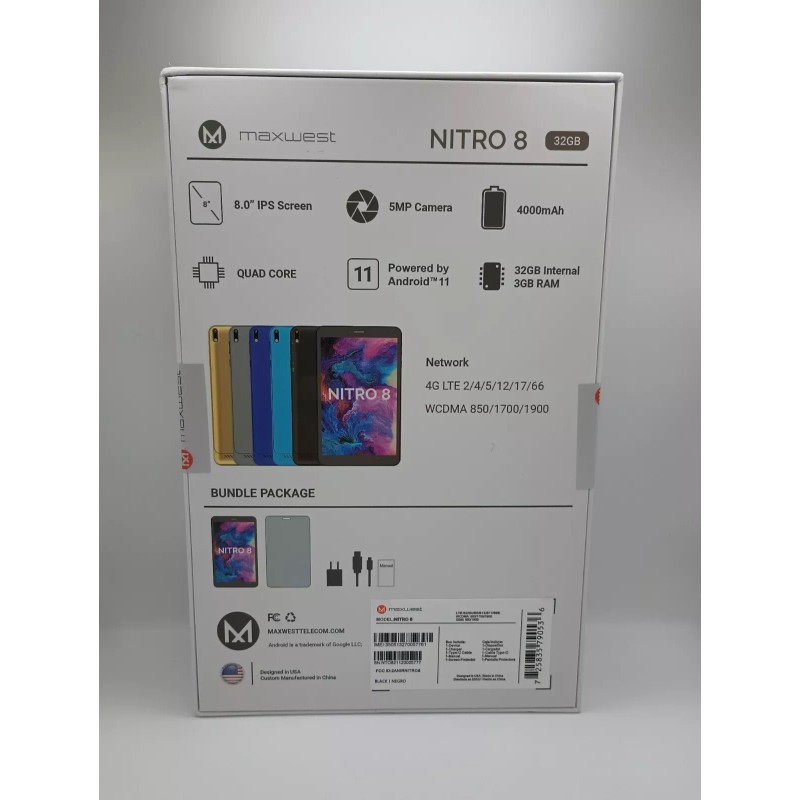 Maxwest Nitro 8 32GB MXN81ww WiFi LTE Tablet Bundle NEW