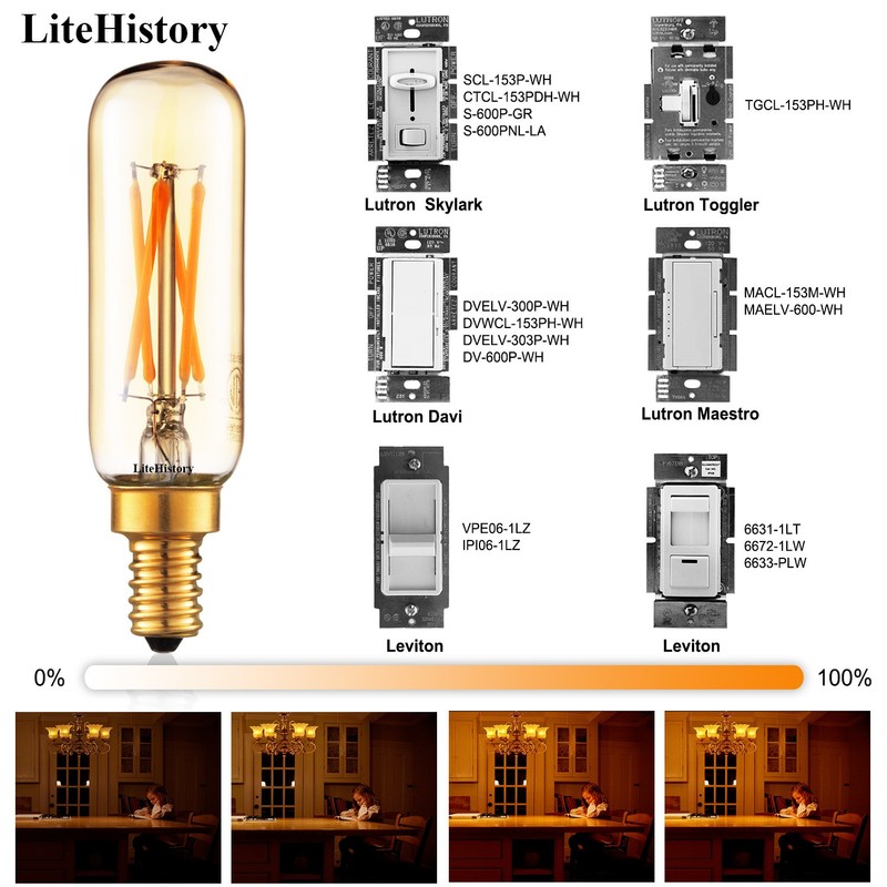 LiteHistory Dimmable T6 led Bulb 40W Candelabra led 2200K Amber