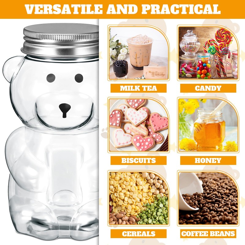 Mumufy 24 Pcs Bear Plastic Jar Empty Bear Bottle Large