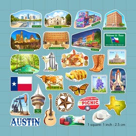 Navy Peony Thrilling Texas State Travel Stickers (28 pcs) - Watercolor, Texan, America-Themed Vacation Decals for Scrapbooking, Journals, Laptop