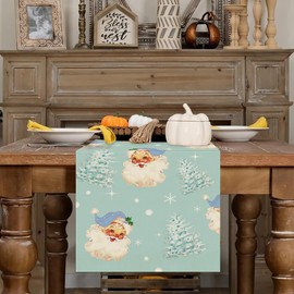 Christmas Table Runner Blue Santa Claus Merry Christmas Tree Snowflake Long Runners for Winter Xmas Home Kitchen Dining Party Decorations 13 x 72 Inch