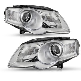TUSDAR Headlight Assembly Compatible with 2006 2007 2008 2009 2010 VW Passat B6 Halogen Headlamp Chrome Housing Clear Reflector Driver and Passenger Side Headlights