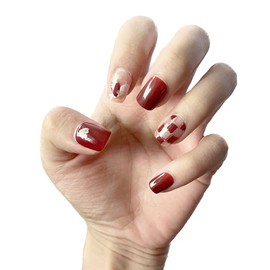 PIVHWIR Press On Nails,Reusable Glitter Glossy Fake Nails, Heart Shape Press On Nails, Stick On Nails, Sparkle Gold Short Fake Nails-29 Pcs Nail Kit with Nail Glue