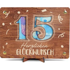Generisch 15th Birthday - XL Wooden Money Gift with Stand | Gift 15th Birthday Girls Boys Decoration