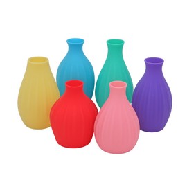 Small Flower Bud Vases for Centerpieces - Set of 6 Colorful Weighted Mini Vases for Table Decor - Drop-Resistant Plastic Design for Home Stylists Minimalists & Plant Lovers