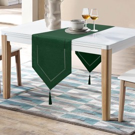 LLCUTESHOP Table Runner, Dark Green, 32 x 270 cm, Modern, Innovative Design, Plain Linen Table Runner, Washable, High-Quality Table Runner, Wheat Ear Design for Dining Room, Party, Holiday Decoration
