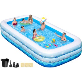 Inflatable Pool for Adults – 130" x 72" x 22" Family Blow Up Pool, Long-Lasting Swimming Backyard Pool with Electric Air Pump & Repair Patches – Easy Set Up, Sun-Resistant, Large Capacity