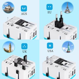 Gmiigu Travel Adapter Worldwide, Adapter USA Germany Plug with 2USB-A 2USB-C, USA Adapter Socket, UK to EU Adapter US to EU, Socket Adapter England, Thailand, European Plug Travel Plug