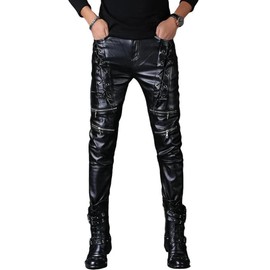 Idopy Men`s Rock Steampunk Gothic Lace Up Cosplay Party PU Leather Pants K510 36