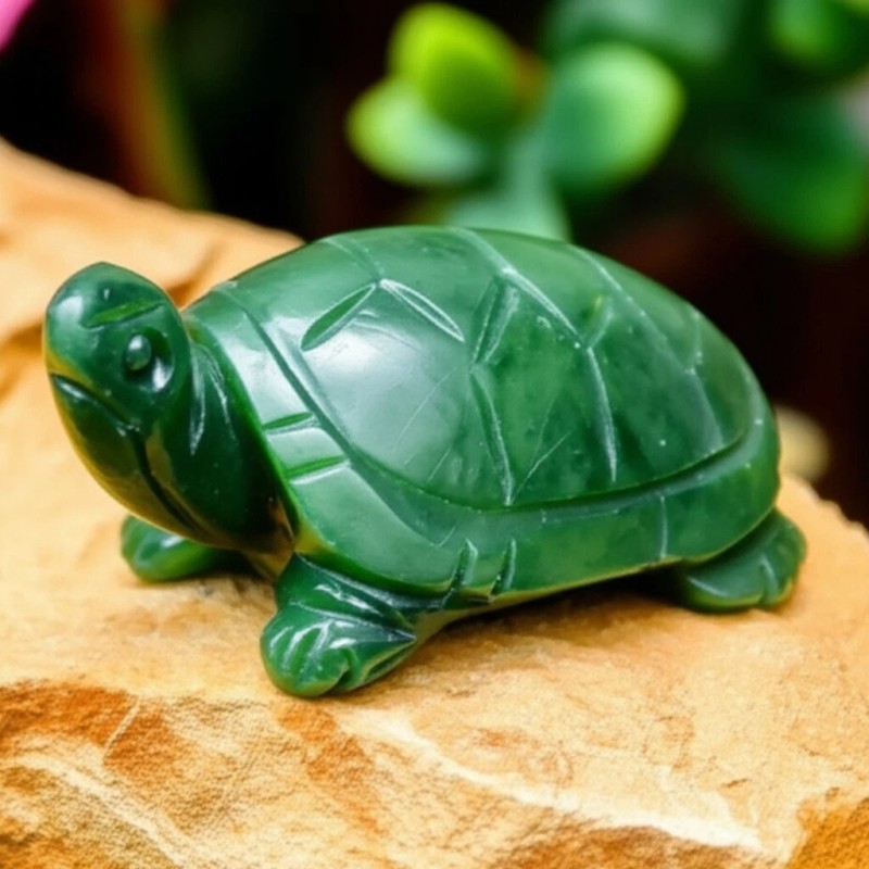 Natural Green Jade Turtle Crystal Carving Healing Gemstone Sculpture 8cm