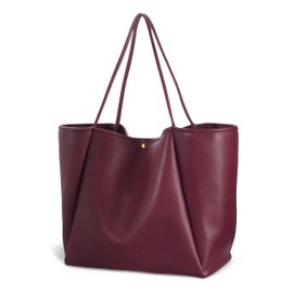 HOXIS Oversize Pu Leather Tote Women Weekender Bag Shopper Handbag Travel Purse (Dark Red)