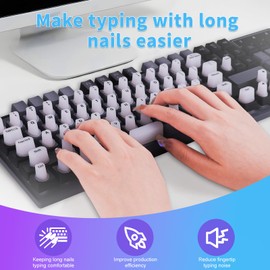 70 Pcs RaisedTip Keyboard Stickers for Long Nails with Letters: Adhesive Typing Bubbles for Women,Office & Gaming Girls Accessories Gift (White)