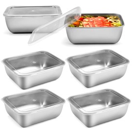 Pack of 6 Stainless Steel Food Storage Containers with Lid, 500 ml, Stackable Meal Prep Boxes, Stainless Steel Containers with Lid, Reusable Freezer Containers, Storage Containers, Dishwasher Safe and