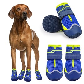 Illumifun Dog Shoes for Hot Pavement, 4 Pack Waterproof Anti-Slip Dog Shoes, Breathable Summer Paw Protectors, Reflective Outdoor Dog Booties with Soft Proof Sole& Lining (Blue, #3)