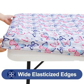 Smiry Rectangle Picnic Tablecloth, Waterproof Elastic Fitted Table Covers for 6 Foot Tables, Wipeable Flannel Backed Vinyl Tablecloths for Camping, Indoor, Outdoor (Pink, 30x72 Inches)