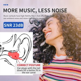 LYSIAN High-Fidelity Concert Ear Plugs -23dB Noise Reduction, Ergonomic Snug Fit Reusable Musician Earplugs for Drummers, Festivals, Party & Raves, 2 Pairs Black