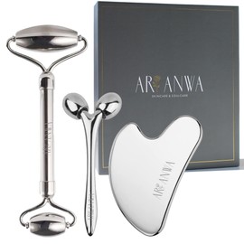 Tip: Premium Stainless Steel Gua Sha and Stainless Steel Face Roller Set + 3D Massager for Firm Skin and Defined Contours Stainless Steel Gua Sha Set