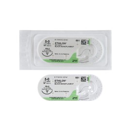 Ethicon ETHILON Nylon Suture, 661G, Synthetic Non-absorbable, FS-2 (19 mm), 3/8 Circle Needle, Size 5-0, 18" (45 cm),Black