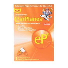 EarPlanes EP2 Ultra-Reusable Earplugs, Airplane Pressure Prevention Earplugs for Children/Smaller Ears (1 Pair)