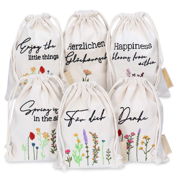 Papierdrachen 6 Linen Bags with Embroidery - Easter Packaging Gift