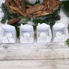 Tea Light Holder House Advent Numbers 1-4 in White to Stand for Advent Decoration