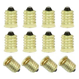 Seimneire Pure Copper E14 to E12 Adapter Converter, European to Candelabra Screw Light Socket Reducer, 12Pcs Gold Lamp Bulb Adapter