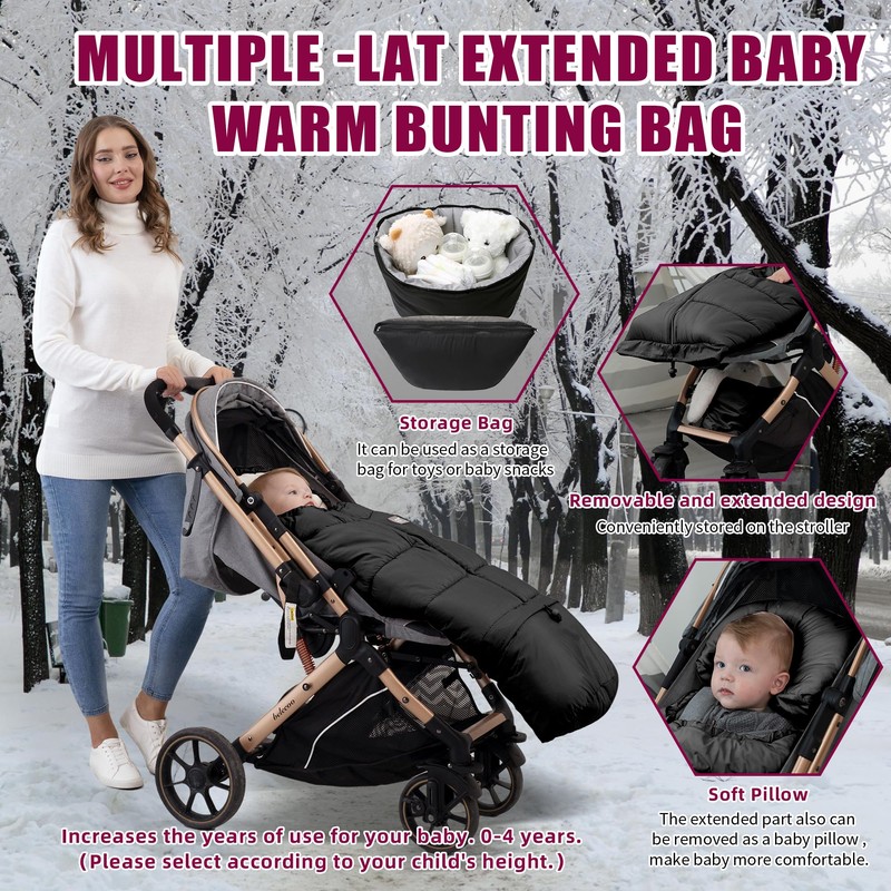 LAT Baby Warm Bunting Bag Universal,Extended and Removable,Stroller Sleeping Bag