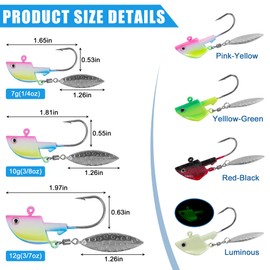 Underspin Jig Heads,Fishing Lures Jig Head Hooks Willow Blade Jigs Lure Ultra Sharp Hook Crappie Jigs Fishing Swimbait Jig Heads Hook for Trout Bass Crappie with Tackle Box (0.25oz (7g) - 16 Pack)