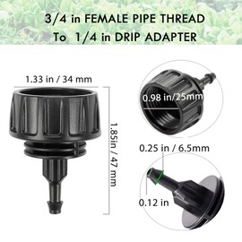 3/4 Inch FHT Faucet to 1/4 Inch Drip Irrigation Tubing Adapter, Connect 3/4'' Female Pipe Thread Swivel to Faucet, Sprinkler Manifold, Garden Hose Adapter