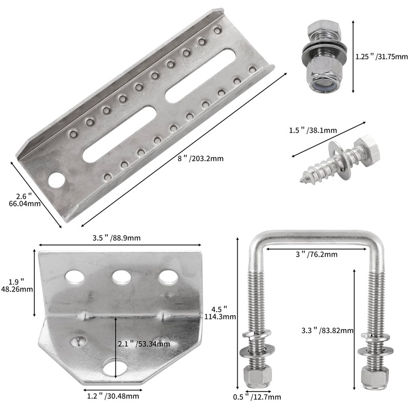KATUNA 4Pcs 8" Stainless Steel Swivel Bunk Bracket Kit -